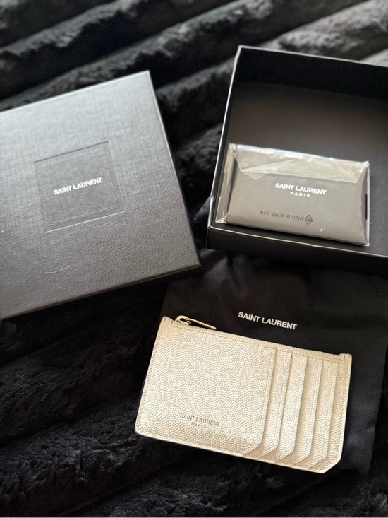 Saint Laurent Accessories - Saint Laurent Pebbled Leather Fragments Zipped Card Case